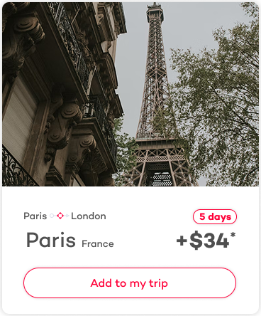 Stopover card example showing Paris